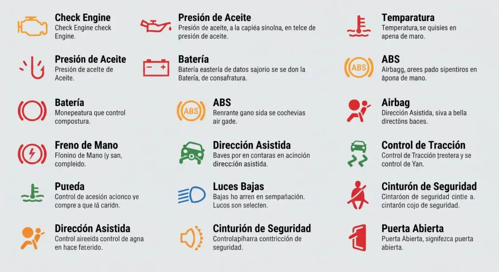 guía de iconos y significado de luces de advertencia del tablero en auto