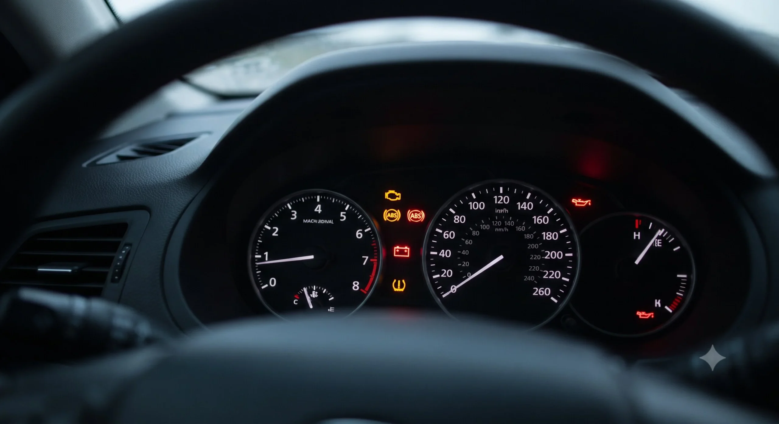 varias luces de advertencia del tablero encendidas en auto
