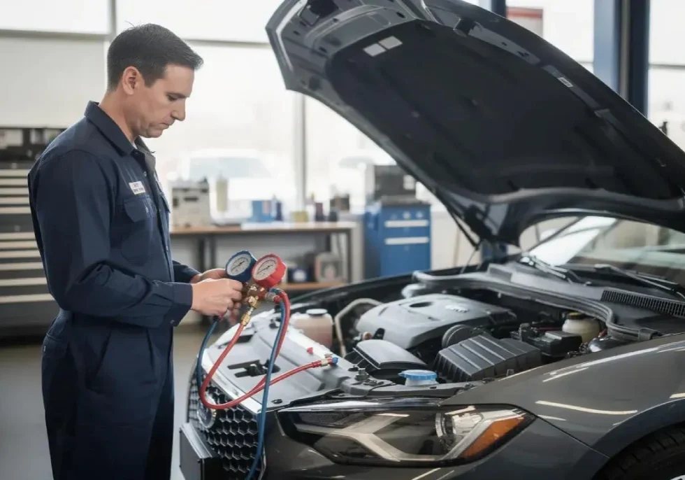 Reparación del aire acondicionado de un auto en Houston.
