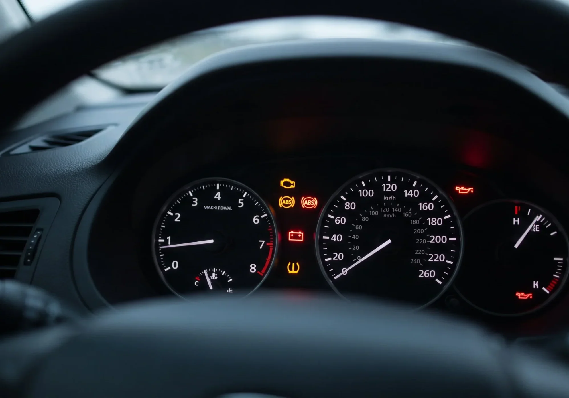 varias luces de advertencia del tablero encendidas en auto